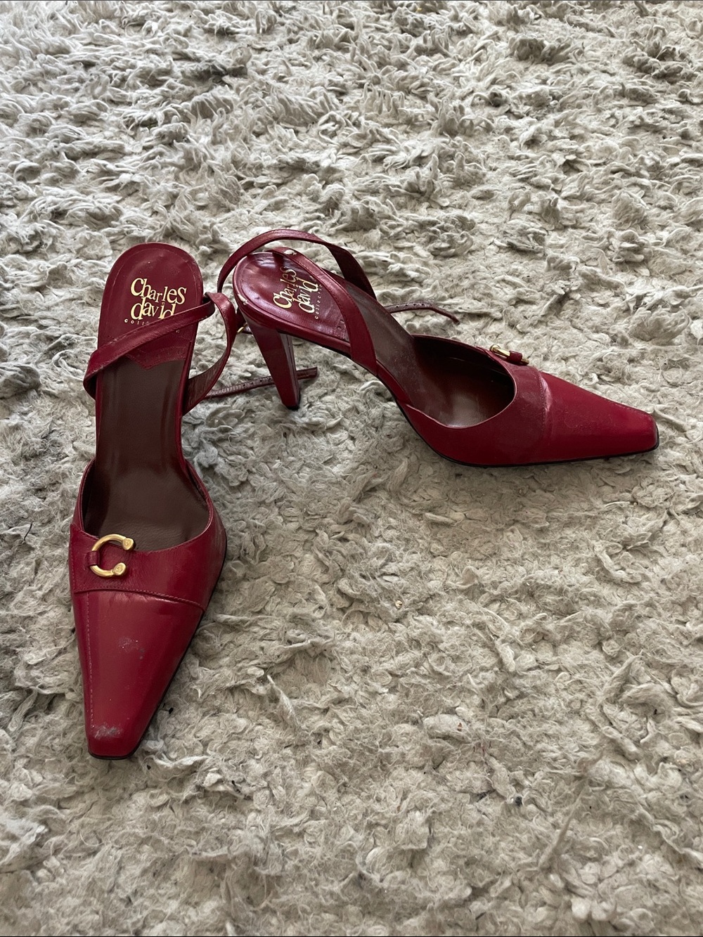 Charles David Burgundy Pointed Toe Slingback Heels